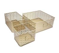 Box and Beyond - Cestas de almacenamiento rectangulares de metal con diseño de cannabo, para cocina, sala de estar o baño, juego de 3 (oro)