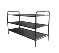 Box and beyond - Estante para zapatos, 90 x 35 x 54,5 cm, metal y tela negra, 3 niveles, 9 pares de zapatos, zapatos, zapatillas, pasillo, entrada, armario, estilo moderno
