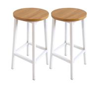 Box and beyond - Juego de 2 taburetes de bar sin respaldo - Altura 65 x 32 cm - Taburete negro y madera oscura - Reposapiés - Cocina, Bar, Comedor - Asiento alto (blanco)