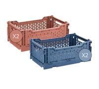 Box and beyond - Juego de 4 cajas de almacenamiento plegables - 40 x 30 x 15 cm - Plástico azul y terracota - Plegables - Con asas - Almacenamiento - Cocina, Oficina, Dormitorio, Salón - Estilo Simple