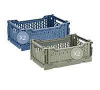 Box and beyond - Juego de 4 cajas de almacenamiento plegables - 40 x 30 x 15 cm - Plástico azul y verde - Plegables, con asas, almacenamiento, cocina, oficina, dormitorio, salón, estilo sencillo y