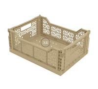 Box and beyond - Juego de 4 cajas de almacenamiento plegables - Jaulas de plástico apilables - Caja plegable con asa, cocina, dormitorio, oficina (amarillo, 40 x 30 x 15 cm)