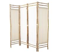 Box & Beyond biombo de Interior - 160 x 160 cm - Separador de ambientes en Lona y bambú Natural - 4 Paneles - biombo para Dormitorio, salón - Mampara móvil