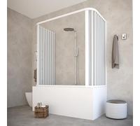 Box - Mampara de fuelle, 3 puertas, paneles semitransparentes, perfiles blancos, modelo Julia (70x160x70)