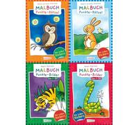 Box: Mein kleines Malbuch: Lustige Punkte-Bilder (4x5 Exemplare): Mit tollen Stickern | Punkt-zu-Punkt-Bilder fürs erste Rätseln und Malen für Kinder ab 3 und ab 5 Jahren