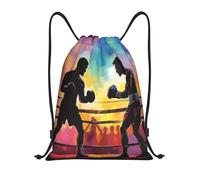 Boxeadores En Silueta Bajo Una Vibrante Puesta De Sol En La Arena Hombre Mujer Bolsa De Gimnasio Gran Capacidad Mochilas Deportiva Ligera Bolsa De Deporte Para Voleibol Playa Senderismo
