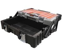 Boxer® Caja de Herramientas Cantilever 22” - 57x30,5x16,5 cm - 15 Compartimentos Extraíbles en la Tapa - Cierres Metálicos - Negro/Naranja/Transparente