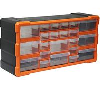 Boxer® Caja Organizadora con 22 Cajones - 25 × 50 × 16 cm - Apilable o de Pared - Cajones Transparentes - Negro/Naranja - Plástico PP
