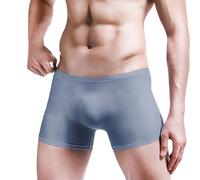 Boxer de seda helada para hombre - Boxer para hombre, sexy, transparente, ligero, transpirable, calcácon elástico, cómodo bajo ropa, verano, bragas extensible, color liso, bragas delgadas, gris, L