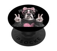 Boxer Dog Double Peace Sign - Gafas Rosas con diseño de Perro PopSockets PopGrip Adhesivo