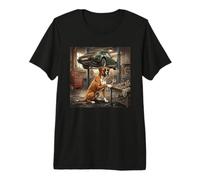 Boxer Dog Mechanic Garage Escena de reparación de Coches clásicos Camiseta Premium