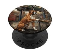 Boxer Dog Mechanic Garage Escena de reparación de Coches clásicos PopSockets PopGrip Adhesivo