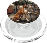 Boxer Dog Mechanic Garage Escena de reparación de Coches clásicos PopSockets PopGrip para MagSafe