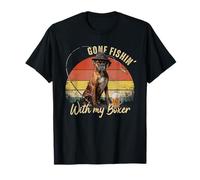 Boxer Dog Retro Vintage Día del Padre Divertido Pescador Camiseta