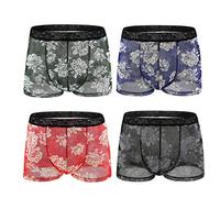 Boxer Homem-Ropa Interior Ropa Interior Transpirable 4 Piezas Calzoncillos de Encaje Hombres Ropa Interior Transparente para Hombres