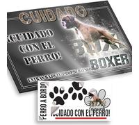 "Boxer macho Cuidado con el Perro Señal 29x18cm - Diseño Antracita Dibond con Pegatina Coche Premium 20x5cm"