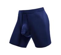 Boxer para hombre de cintura alta - Boxer para hombre, seda helada, transpirable, Calecon deporte, color liso, sexy, chic slim fit, bragas largas, cómodas, sin costuras elásticas, azul oscuro, 3XL
