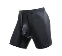 Boxer para hombre de cintura alta - Boxer para hombre, seda helada, transpirable, Calecon deporte, color liso, sexy, chic slim fit, bragas largas, cómodas, sin costuras elásticas, gris, XXL