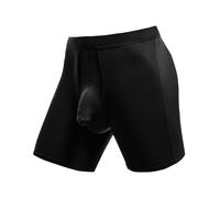 Boxer para hombre de cintura alta - Boxer para hombre, seda helada, transpirable, Calecon deporte, color liso, sexy, chic slim fit, bragas largas, cómodas, sin costuras elásticas, Negro , 4XL
