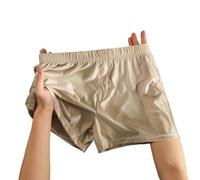 Boxers de satén para hombre, de seda helada, holgados, talla L-3XL (beige L