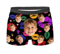 Boxers personalizados para niños de 3 a 10 años, ropa interior divertida personalizada para niños con foto de cara, regalos de San Valentín para niños, ropa interior, #02-Negro, 4-5 años