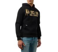 BOXEUR DES RUES Sudadera de Hombre con Capucha Logo Negro Oro | Mezcla de algodón suave, estampado metalizado dorado, estilo deportivo glamour, bolsillos delanteros, puños acanalados