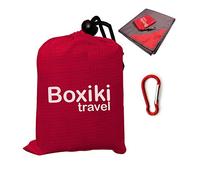 Boxiki Travel Manta para Playa Compacta A Prueba de Agua Portátil Ligera Plegable Incluye Un Estuche De Viaje Color Rojo. Accesorio para Acampar Al Aire Libre con Accesorio de Clip para Colgar