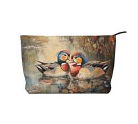 BOXILTD Bolsa de maquillaje de loros en árboles, bolsa de maquillaje suave de viaje, estuche compacto con cierre de cremallera, ideal para artículos esenciales, multicolor/fantasía (Mandarin Duck