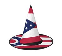 BOXILTD Sombrero de bruja con la bandera del estado de Ohio para mujer, sombreros de Halloween negro y rosa para fiesta, disfraz, juego de rol, sombrero de mago mágico