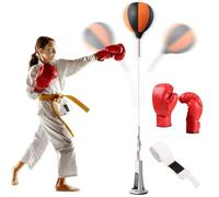 Boxing Reaction Ball - Standing Speed Punching Bag Reflex Target | Height Adjustable Spring Base | Home Fitness Training with Gloves & Bandages