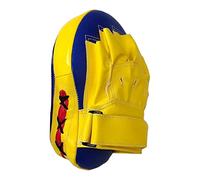 Boxing Strike - Guantes curvados tailandeses PadmmA Focus Muay Thai, almohadillas amarillas y azules