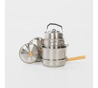 BOXIO - Ollas de cocina: juego de sartén y cacerola de acero inoxidable | Sartén, hervidor y sartenes ideales para cocina de camping, cocina de gas o cocina de camping cocina al aire libre para