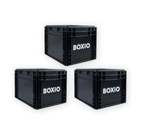 BOXIO - SOLO: 3x Caja de almacenamiento con tapa - Eurobox 40x30 x 28 cm - caja de plástico perfecta de transporte hecha de plástico para camping, barco, sótano o jardín - apilable con otras Eurobox