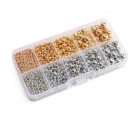 BOXIZ CCB - Juego de 1250 cuentas sueltas hechas a mano con cuentas sueltas doradas plateadas, redondas, varios tamaños, para hacer pulseras y joyas, 3-10 mm, 1250 unidades