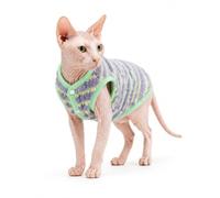 BOXIZ Chaleco para gatos Devon Rex y gatos Sphynx, ropa casual de forro polar a rayas para otoño e invierno, color morado, talla S