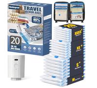 BoxLegend 20PCS Bolsas Vacio Ropa Viaje Bolsas para Guardar Ropa con 1200mAh Bomba USB-2*70x50/ 6*55x45/ 6*50x40/ 6*40x35cm Gruesas e Impermeables, Ideal para Maletas y Mochilas, Ahorre 70% Espacio