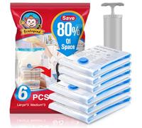 BoxLegend Bolsas al Vacío de Almacenamiento, 6 Piezas 3L*80x60+3S 60x40cm Ahorra Espacio para Guardar Ropa, Ropa de Cama, Edredones, Almohadas, Mantas, Sábanas, Cortinas,1 Pompa Manuale