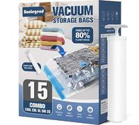 BoxLegend Bolsas Vacío Ropa 15 Piezas 1XXL/2XL/5L/5M/2S Bolsas de Vacío para Ropa, Comprimir Textiles para Viajes Mudarse, Ahorre Espacio para Maletas Armarios Edredón Almohadas Mantas,1 Bomba