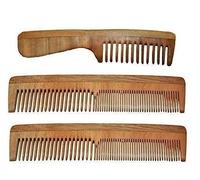 BOXO Peines de madera de neem para controlar la caspa y la caída del cabello, juego de 3 piezas, paquete de 1 marrón natural (peine 4)