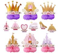 BOXOB 12uds Centro Mesa Nido Abeja Princesa, Corona Floral Castillo Tacones Altos Carruaje Centros Mesa Princesa Adornos Perfectos y Regalos Fiesta para Fiestas Temáticas Cumpleaños