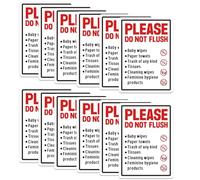 BOXOB 12uds Señal Por Favor No Tirar la Descarga, 13x18cm Pegatinas No Tire la Cadena Impermeable Señal Etiqueta de Baño para Pegatinas Recordatorio de Baños Públicos