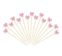 BOXOB 200uds Palillos Cóctel Lazo Rosa, 12,5cm Palillos Coquette Palitos Madera Alimentos Topper Cóctel Lazo Brochetas Aperitivo para Fruta Bebida Postre Boda Fiesta Despedida Soltera