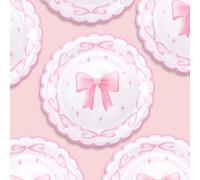 BOXOB 25 Platos de Postre con Lazo Rosa, 18cm Platos Postre Papel con Temática Lazo Decoración Mesa Nudos para Baby Shower Despedida Soltera Fiesta de Compromiso