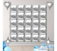BOXOB 29uds Telón Fondo Pared Globos Papel Aluminio Plateado Metálico Forma Corazón Estrella Cuadrado, Arco Túnel Globos Doble Cara para Niños Niñas Cumpleaños Boda Decoraciones Fondo Fiesta