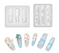 BOXOB 2uds Moldes de Silicona Uñas, Flores 3D Moldes Dijes Uñas Gel para Diseño Nails Plantillas Florales Nail Decoraciones Mujeres Plantilla Tallada para Manicura Suministros