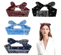 BOXOB 4uds Cintas Bandana para Mujeres, Elásticas Boho con Lazo Bandas Anchas Diademas Bonitas para Accesorios de Cabello