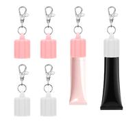 BOXOB 4uds Porta Labial Llavero, Superficie Grano Vertical Portátil Tapa para Llavero de Bálsamo Labial para Brillo de Labios 1,5cm Diámetro (Blanco y Rosa)