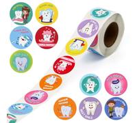 BOXOB 500 Uds Pegatinas Dentales, 2,5cm Redondas Bonitas Pegatinas de Dientes Premios Dentales para Niños Regalos Fiesta Suministros Manualidades para Escuelas Profesores Regalos de Clínicas