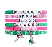 BOXOB 6 Pulseras Malvadas, Pulsera con Dije de Varita Mágica con Sombrero de Bruja Cambiada para Siempre Pulseras de Amistad Malvadas Pulsera de Cuentas Verdes Rosadas para Amigos Regalo de Joyería