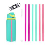 BOXOB 6 Uds Pajitas de Repuesto con Escala para Owala FreeSip Botellas de Agua 14/16/19/24/32/40oz, Colores Plástico Reutilizable Pajita para Vaso con Cepillo Limpieza y Herramienta Corte